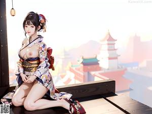 A woman in a kimono sitting on a window sill.